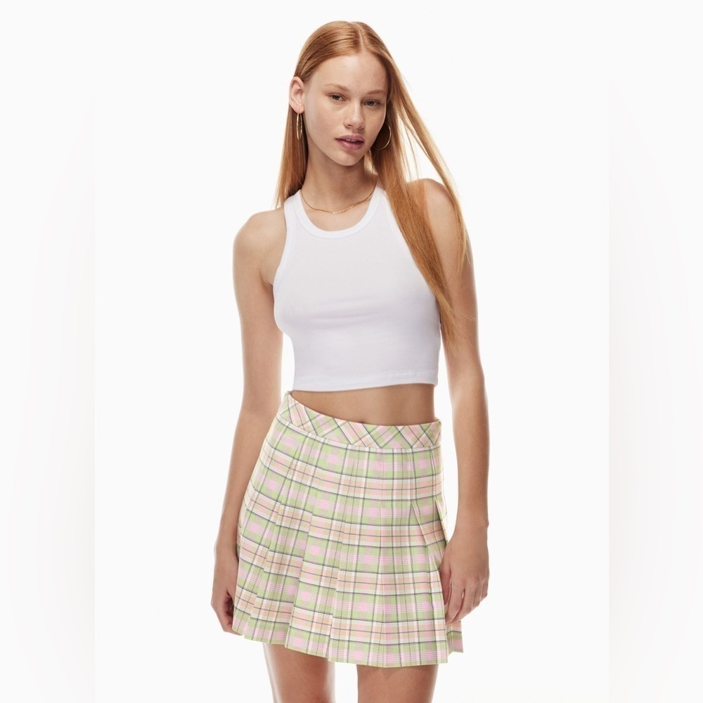 Sunday best Olive Mini Pleated Skirt in lime/fuchsia plaid - size 2